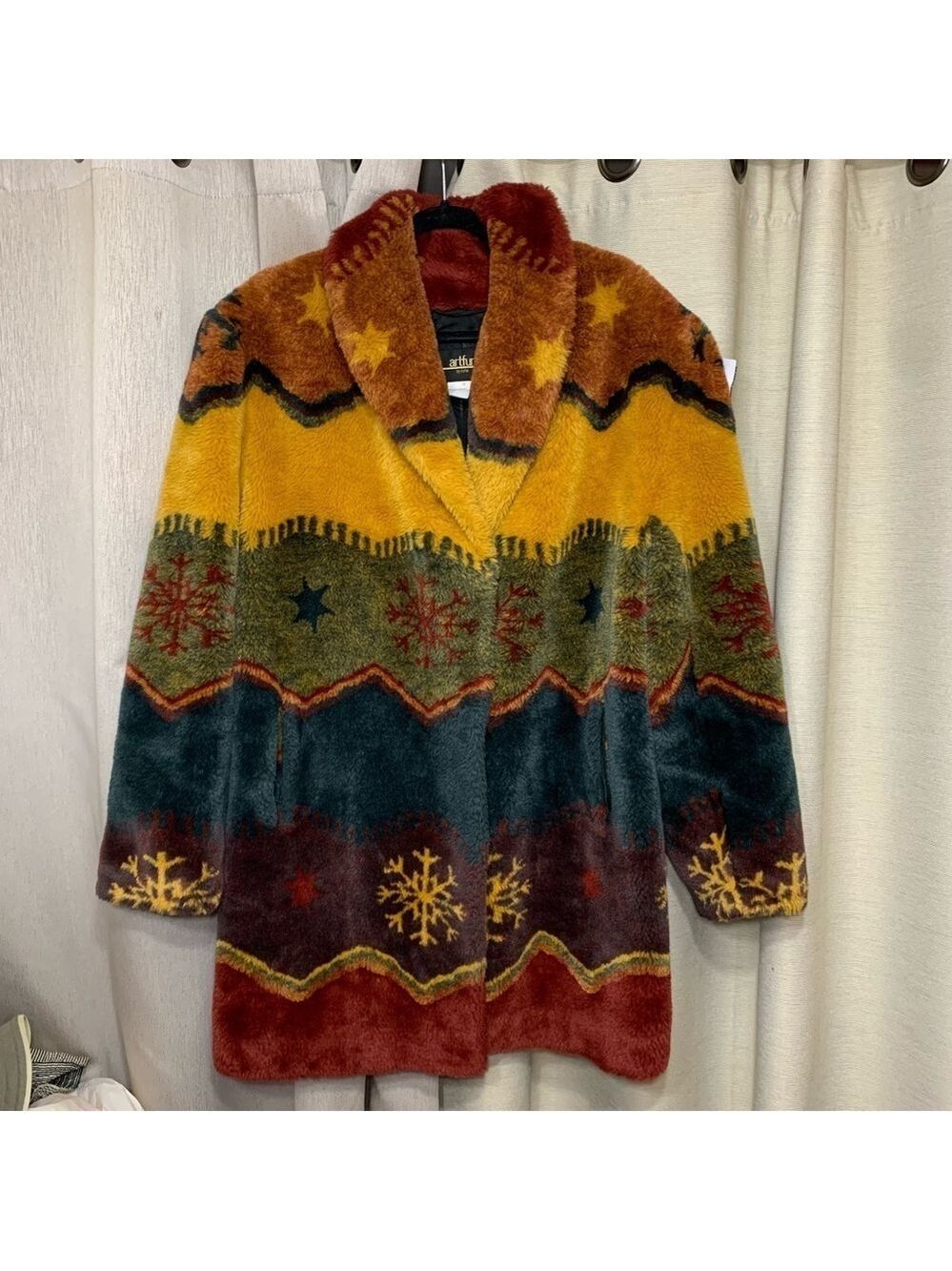 Vintage 90s Teddy Jacket Coat Mid Length Sz M Oversized Green Brown Cozy Plush - Picture 14 of 14